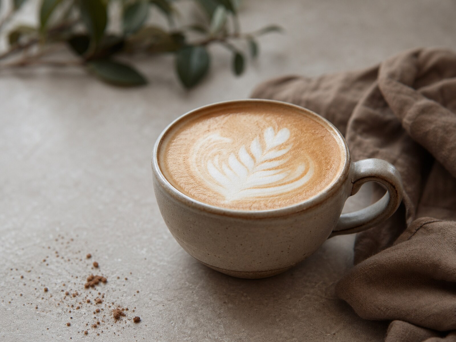 Latte servido en taza de ceramica